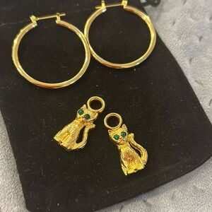 Green Eyed Cat Charms for Hoop Earrings-Boutique